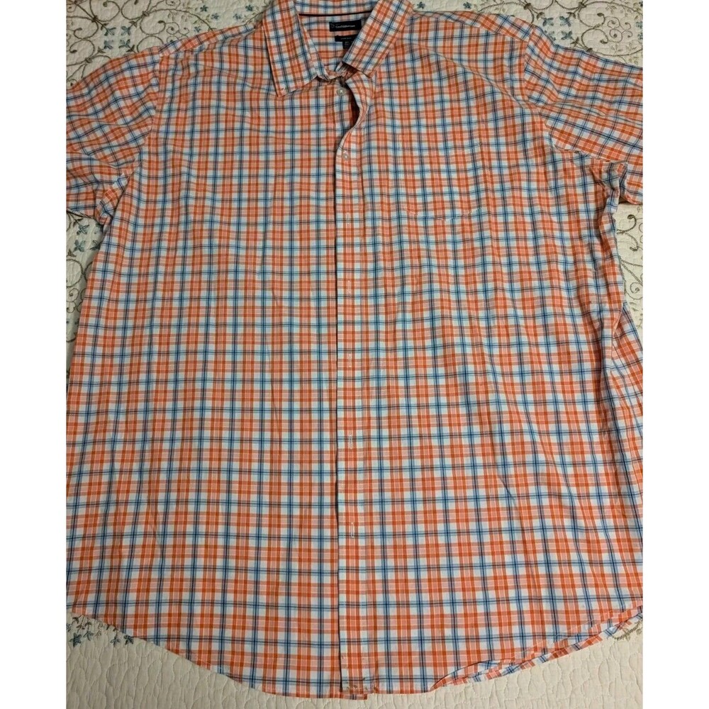 Croft And Borrow Men's Orange And Blue Checkered Button Down Shirt Size 3XLT